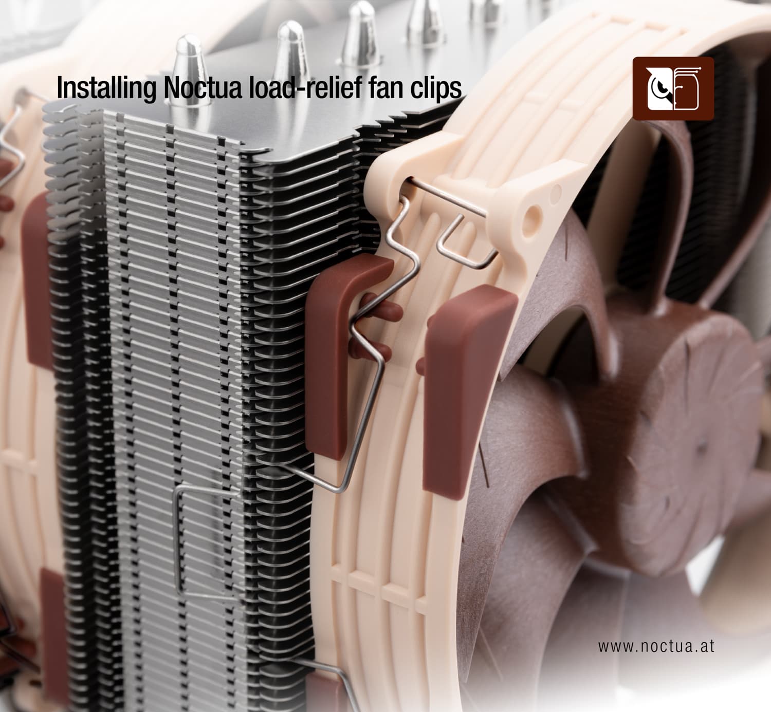 A closeup of the NH-D15 G2's load-relief fan clips.