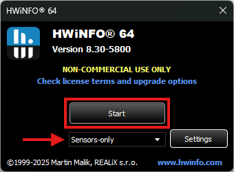 Select sensors onl when starting HWiNFO