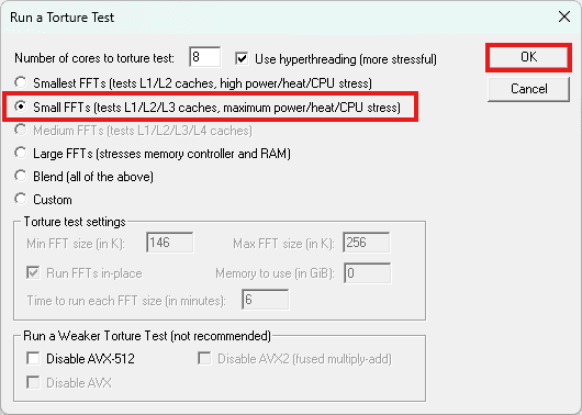 Running a Prime95 torture test with Small FFTs selected.