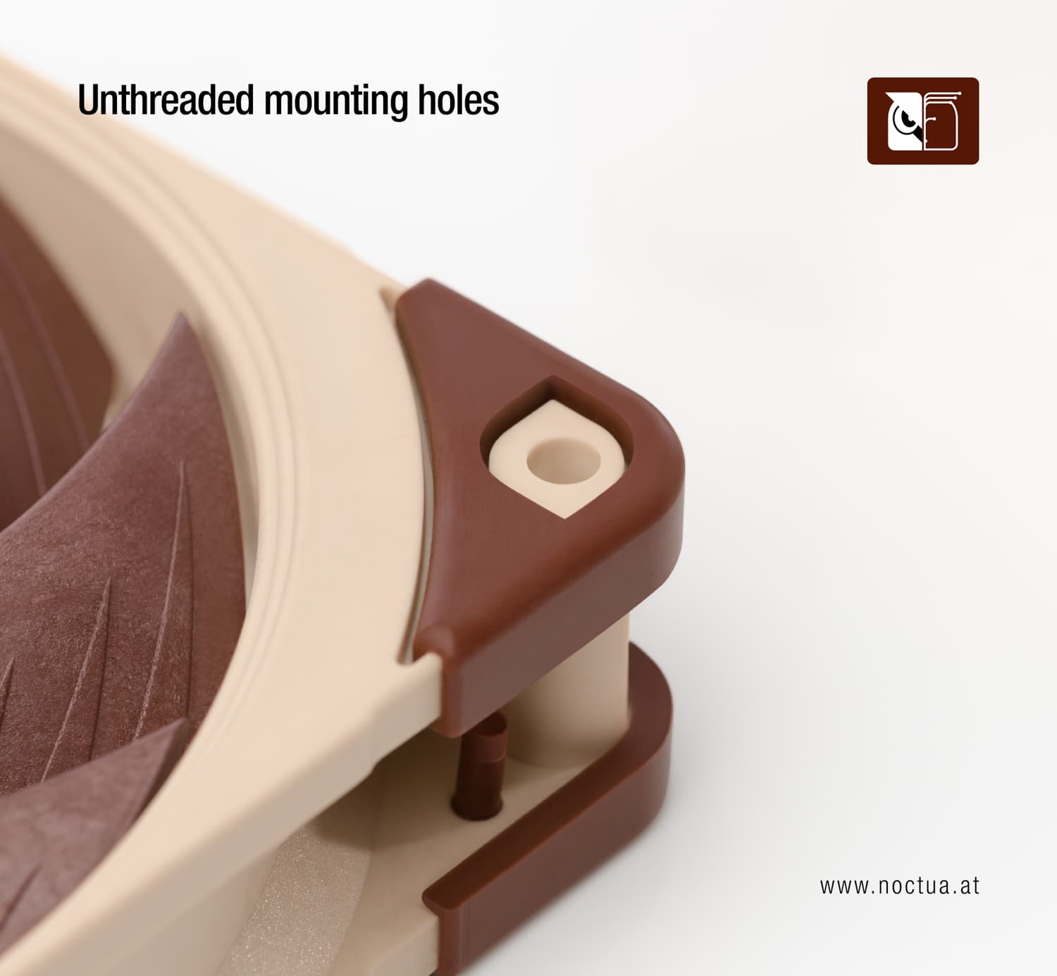 Closeup of a mounting hole on an unused fan