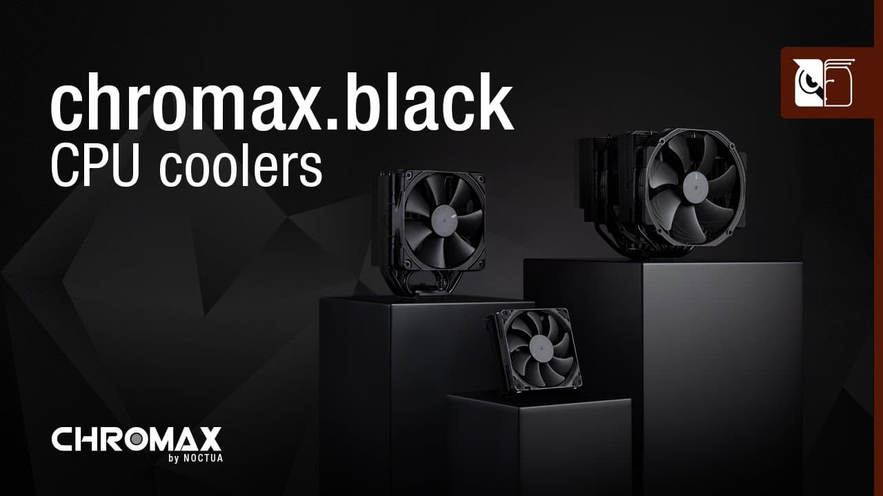 Showcase of Noctua chromax.black CPU coolers: NH-D15, NH-U12S, and NH-L9i, highlighting their sleek all-black design.