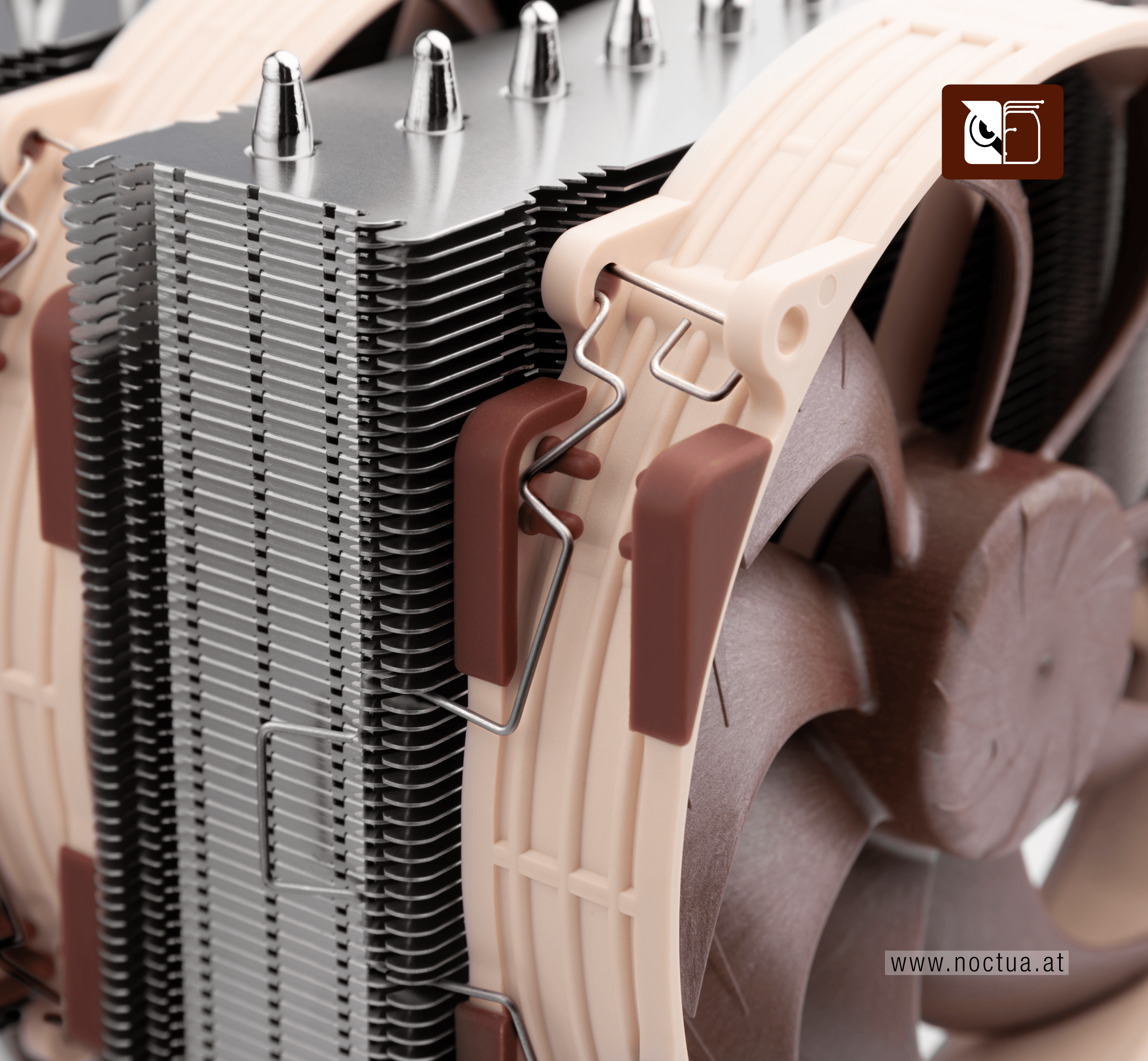 A closeup of the NH-D15 G2's load-relief fan clips.