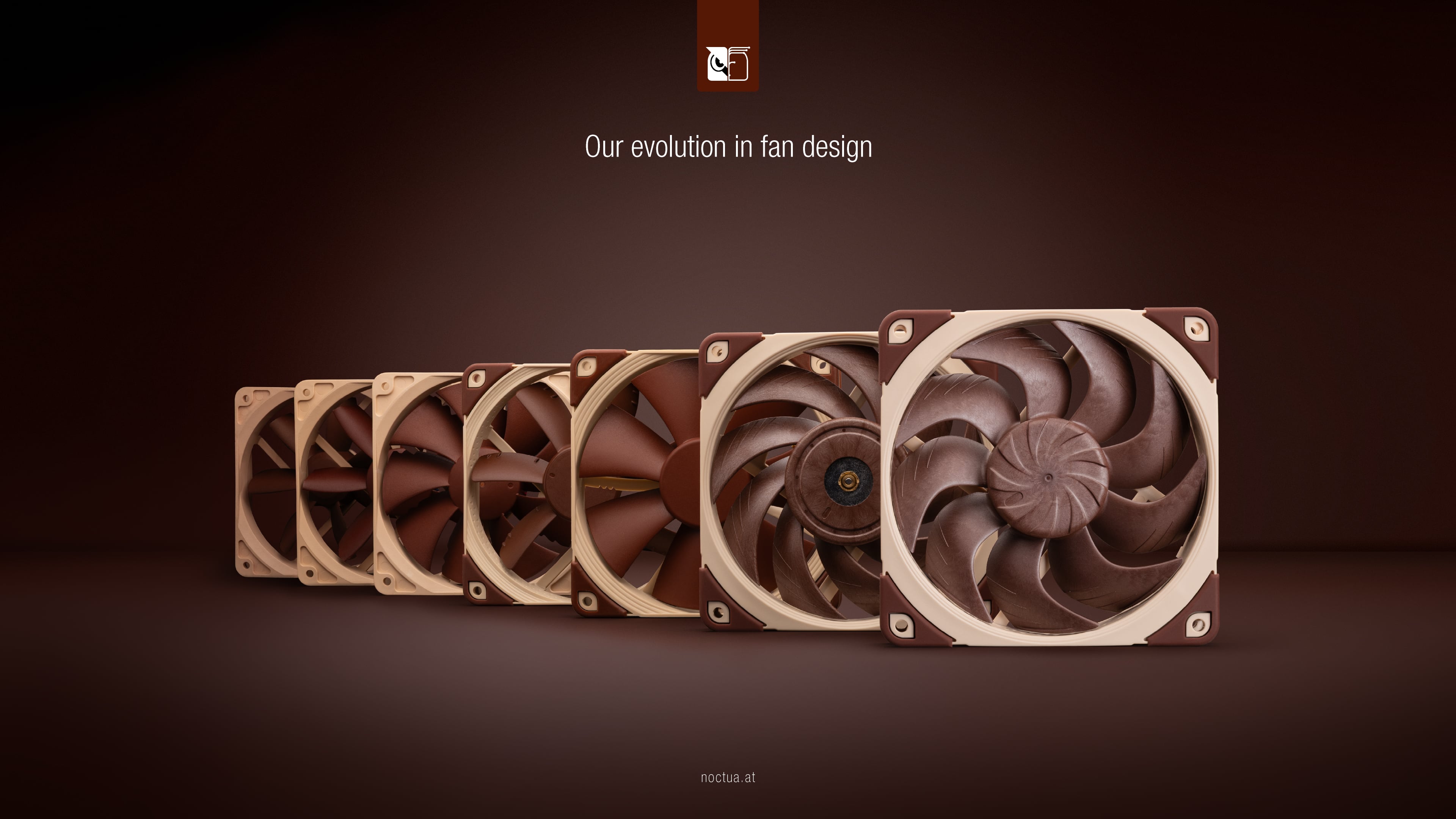 Noctua 120mm fans from 2006 to 2025 side by side