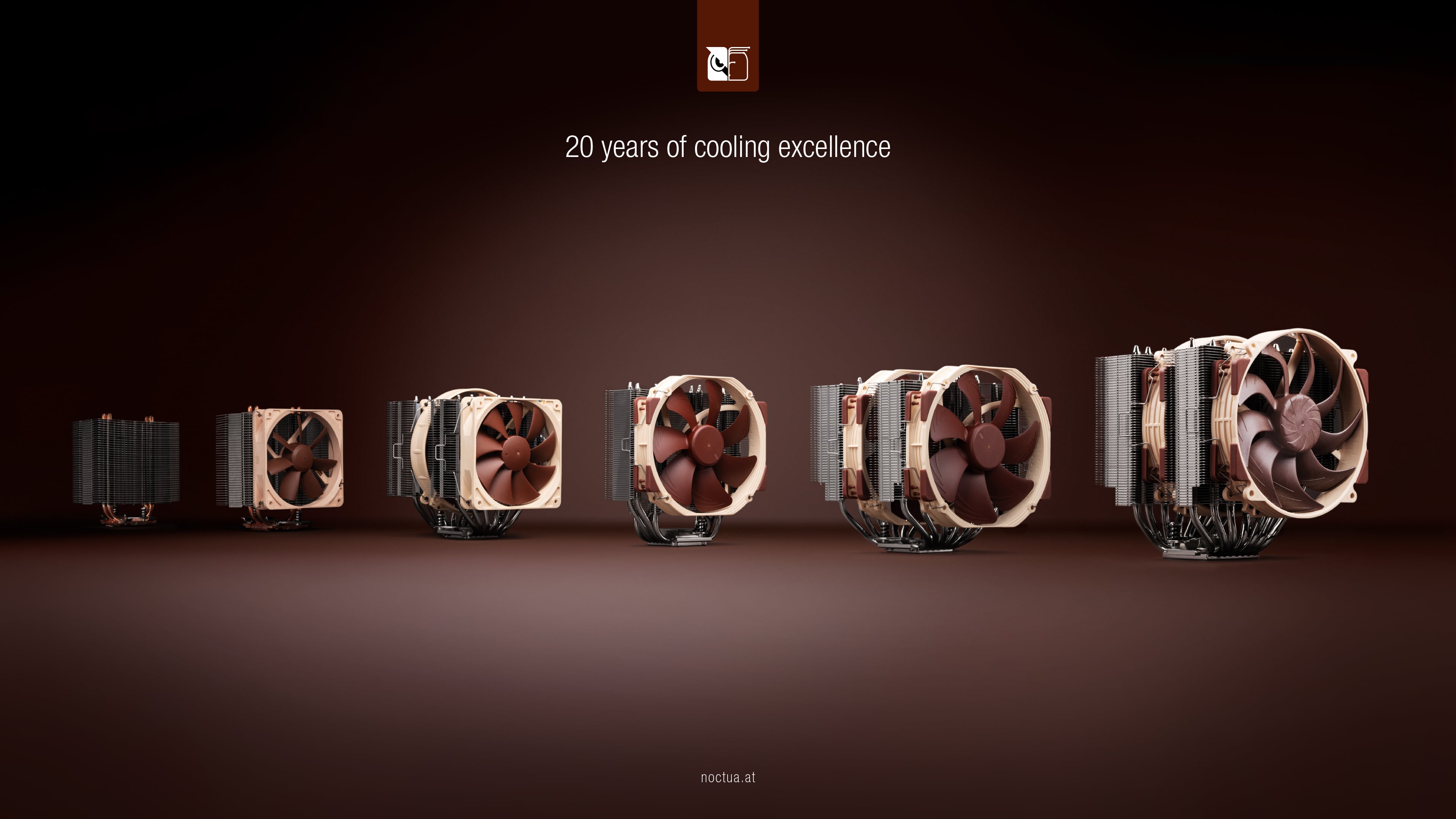 Noctua CPU coolers from 2005 to 2025 side by side