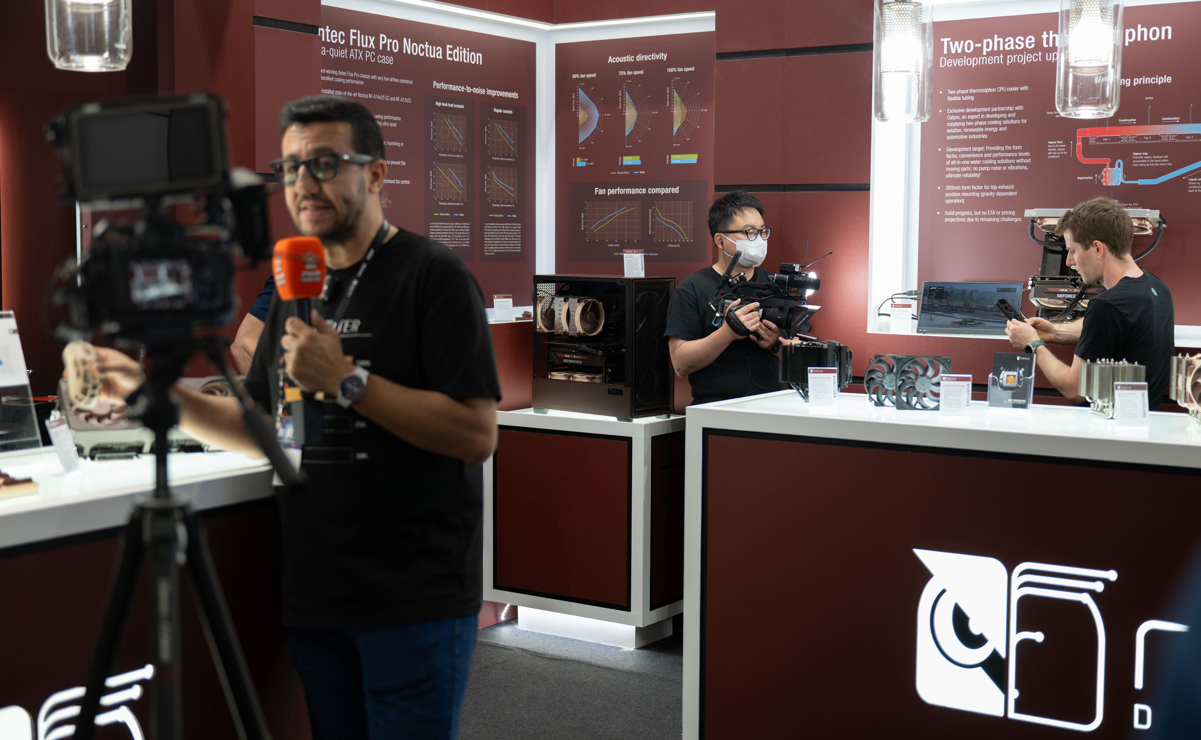 Cambotar and Linus Media Group recording video at Noctua's Computex 2025 booth